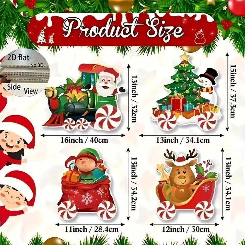 2D 4pcs Christmas Festive Train Outdoor Lawn Stakes Santa Snowman Reindeer Decor